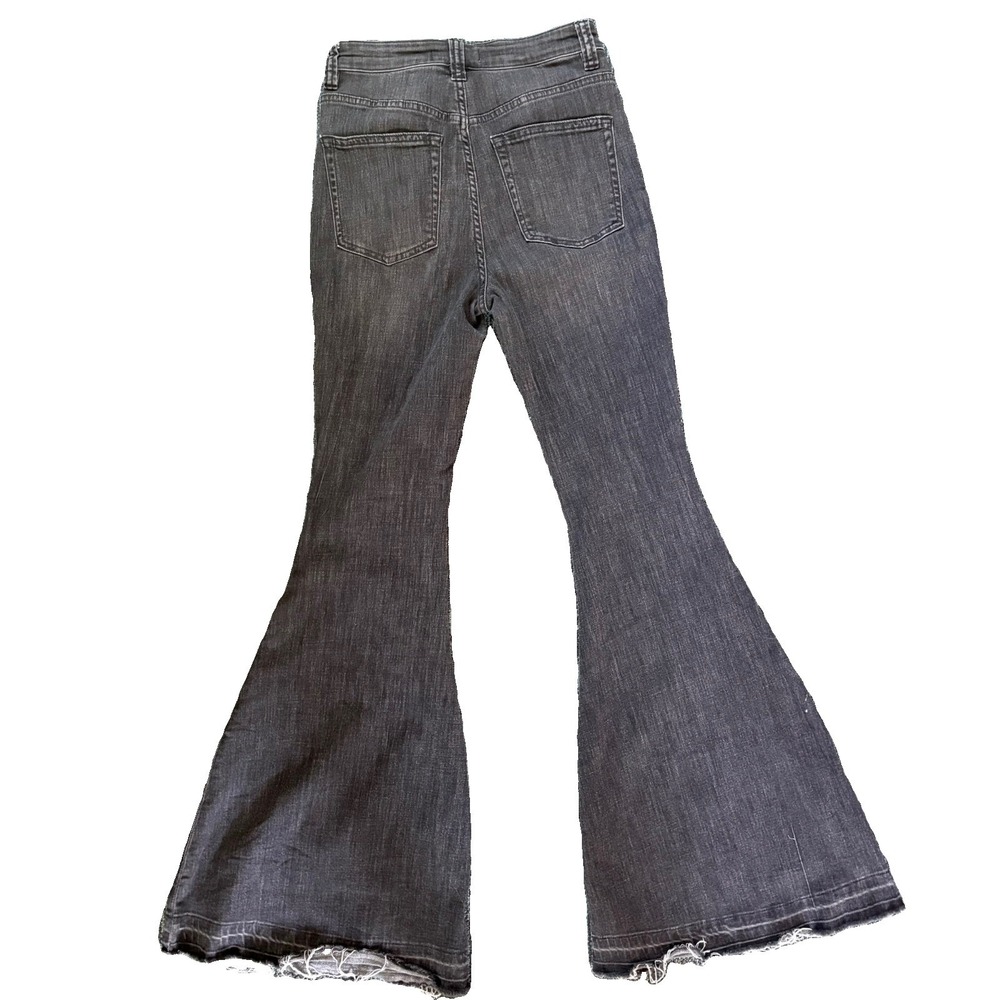 We The Free Free People High Rise Corset Flare Jeans Washed Black 27 Bell Bottom - Picture 8 of 10